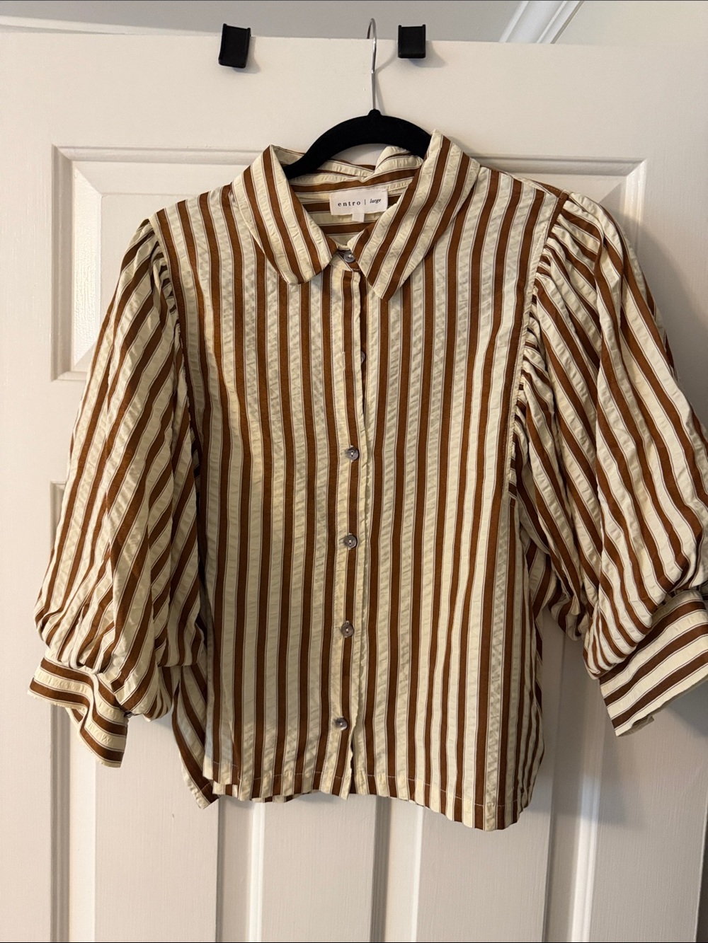 entro Brown and Cream Striped Button-Down Shirt